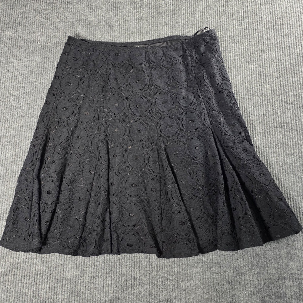 Alfani Womens Black Floral Lace A-Line Skirt XL Lined Knee Length Evening Formal